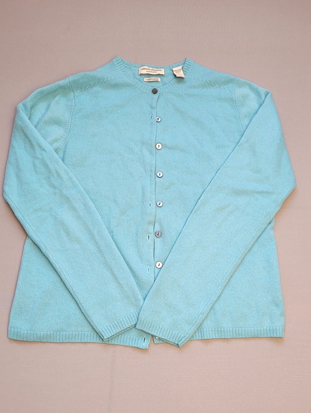 Valerie Stevens Separates 100% Cashmere Cardigan Women’s L Aqua Blue Button